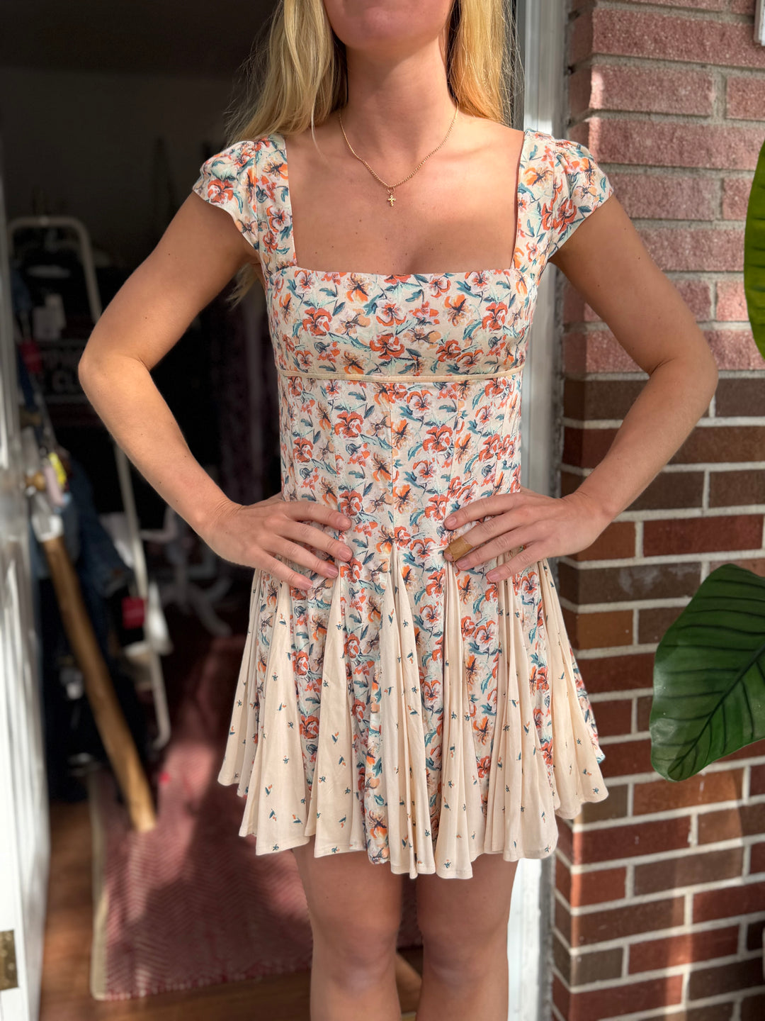 Free People | Floral Mini Cap Sleeve Dress, XS