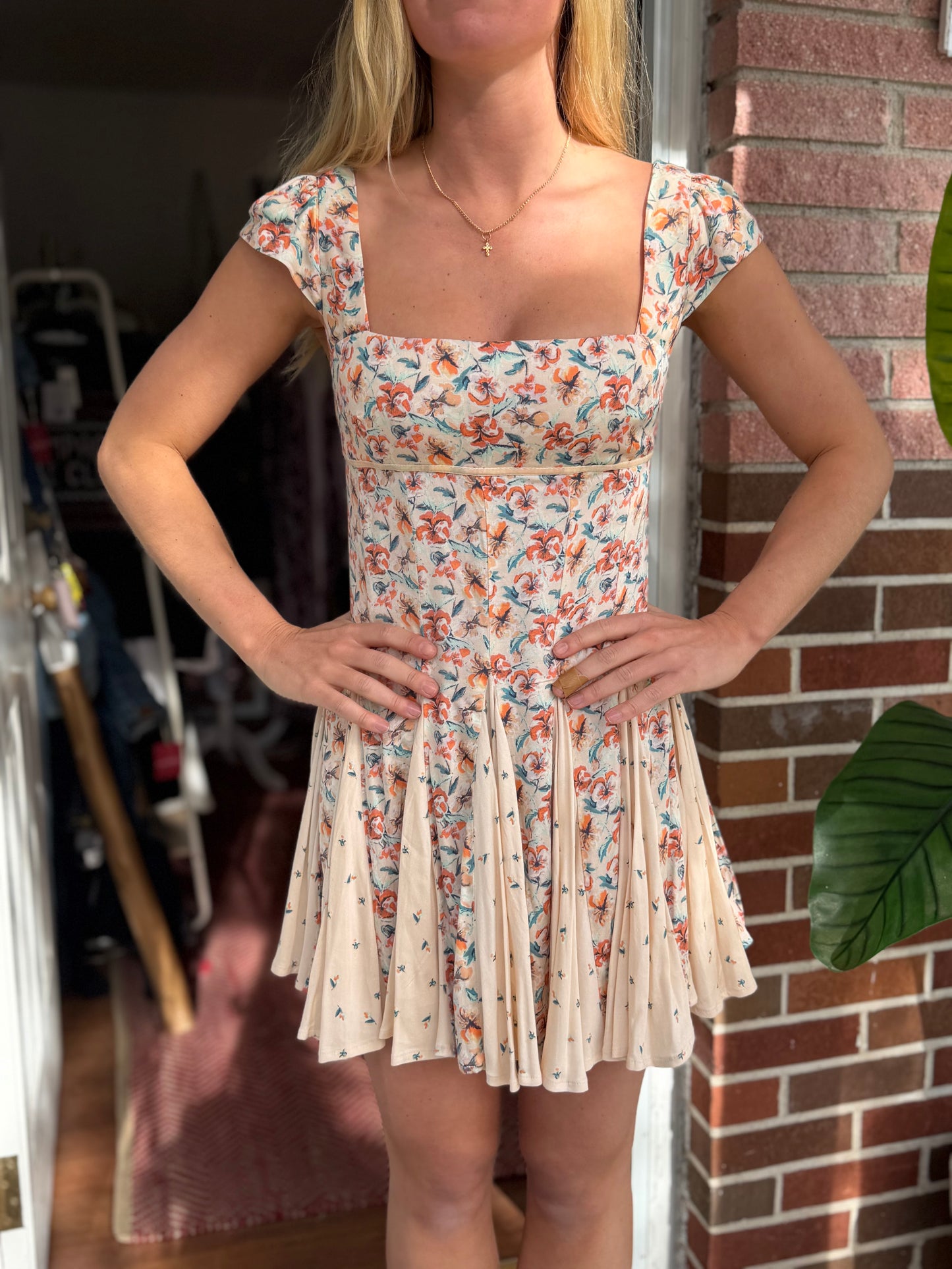 Free People | Floral Mini Cap Sleeve Dress, XS