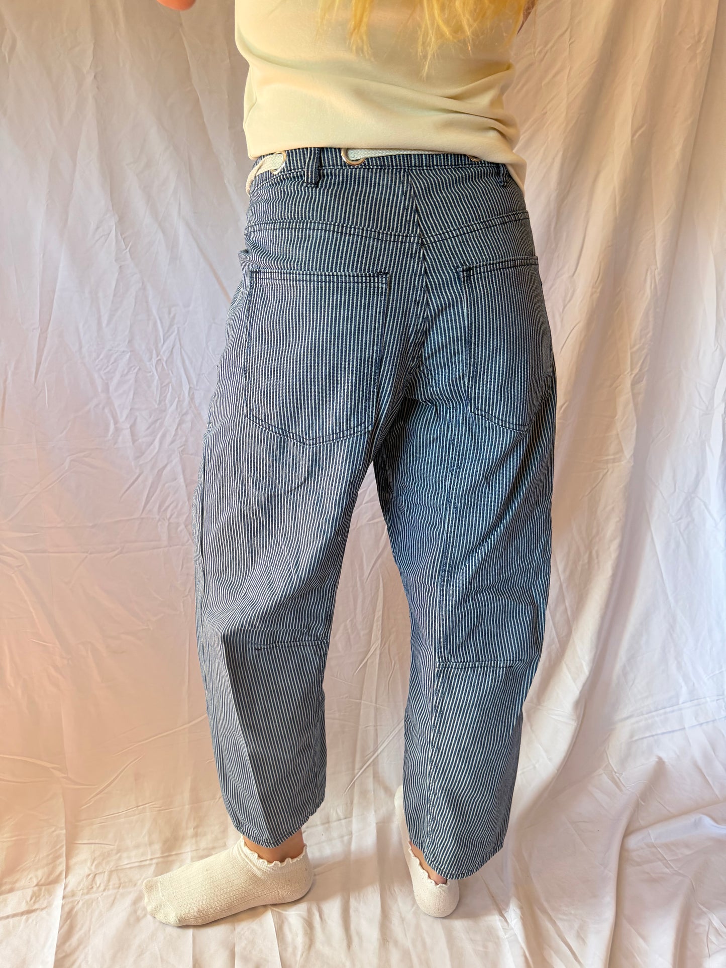 Cali 1850 | Striped Tie Waist Barrel Jeans, 27