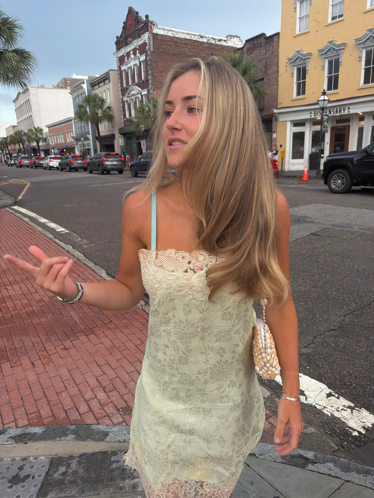 Lace Trim Silk Dress, XS/S