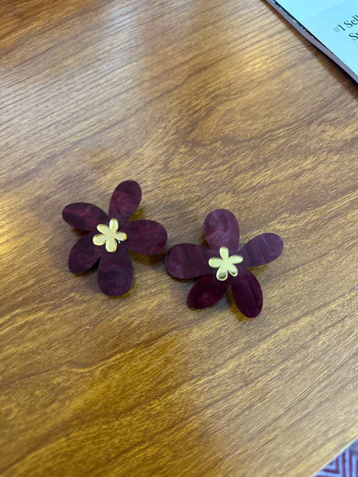 Floral Earrings Plum