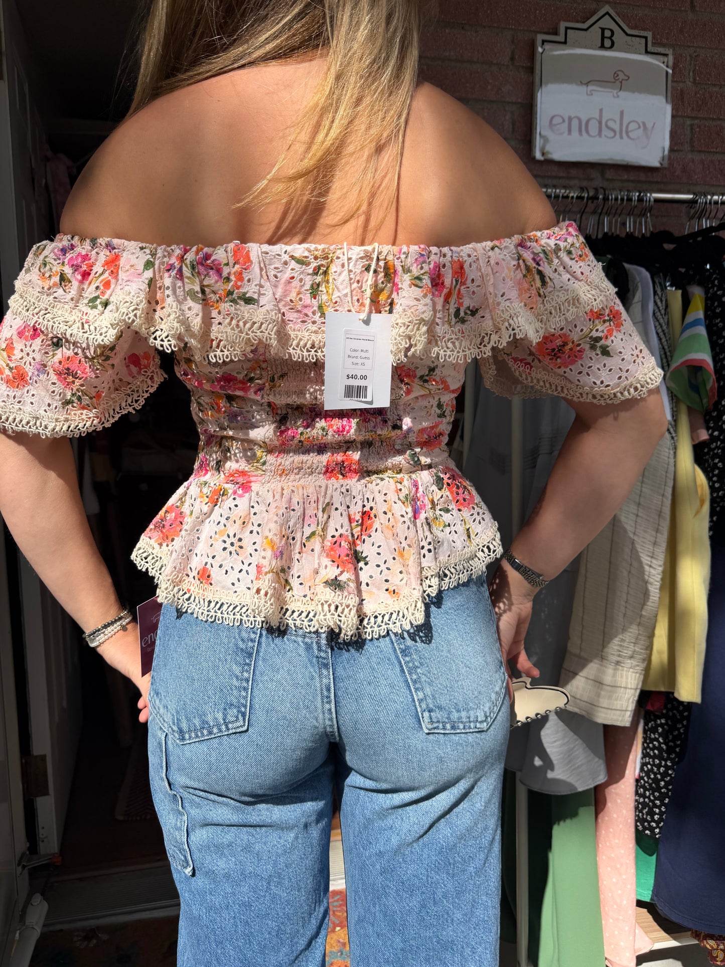 Guess | Off the Shoulder Floral Blouse, XS