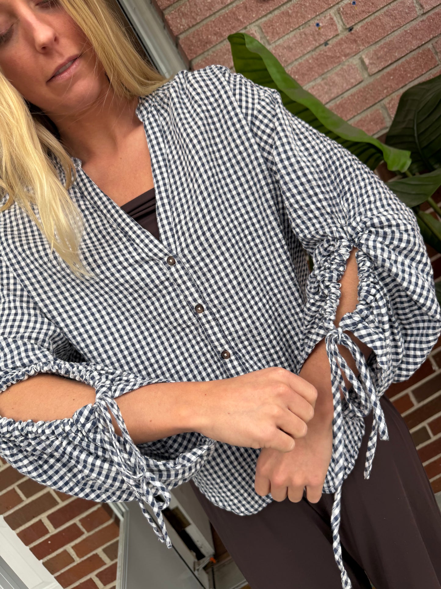 Pilcro | Gingham Long Sleeve Top, M