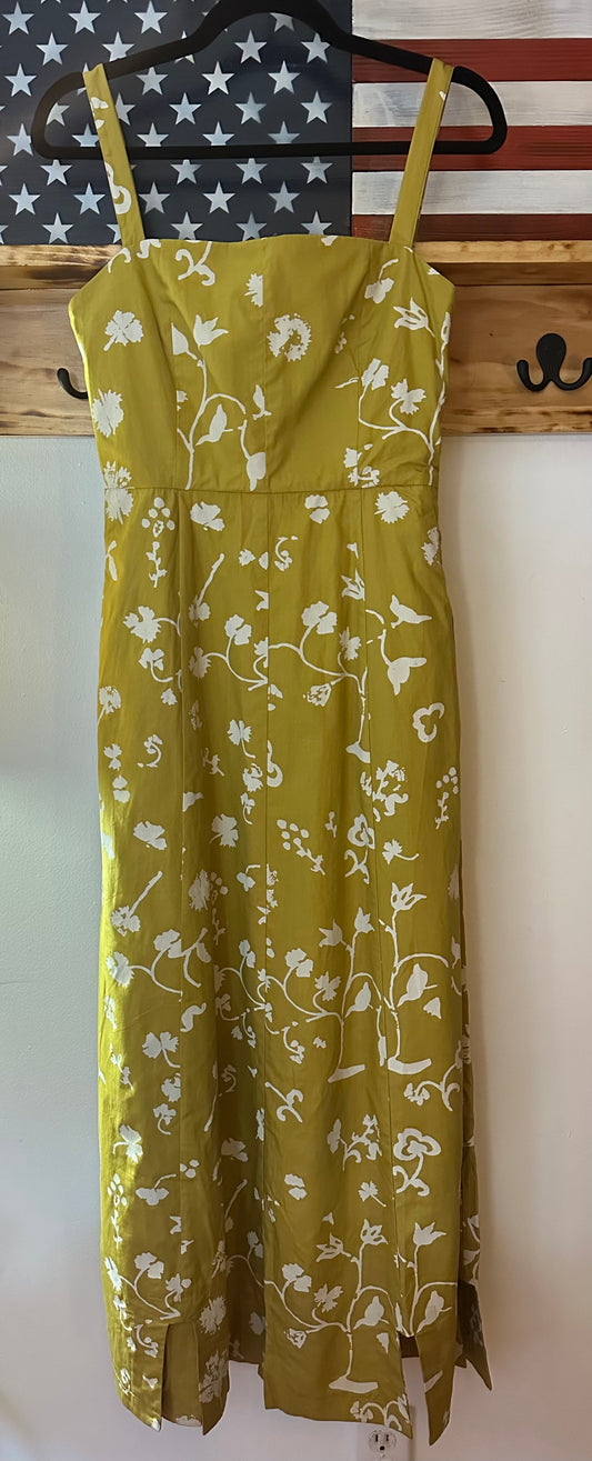 Parterre | Chartreuse Floral Maxi Dress, M