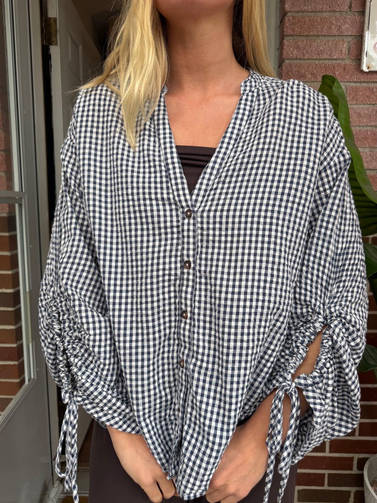 Pilcro | Gingham Long Sleeve Top, M