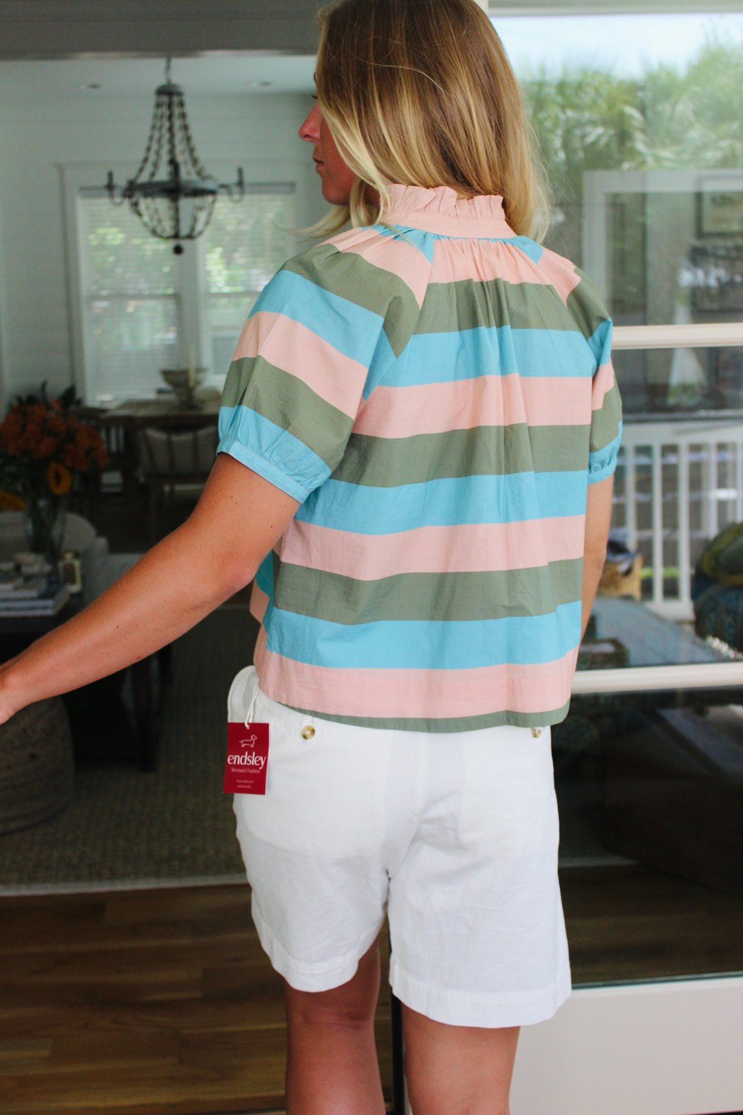 Olivia James The Label | Striped Short Sleeve Blouse, S