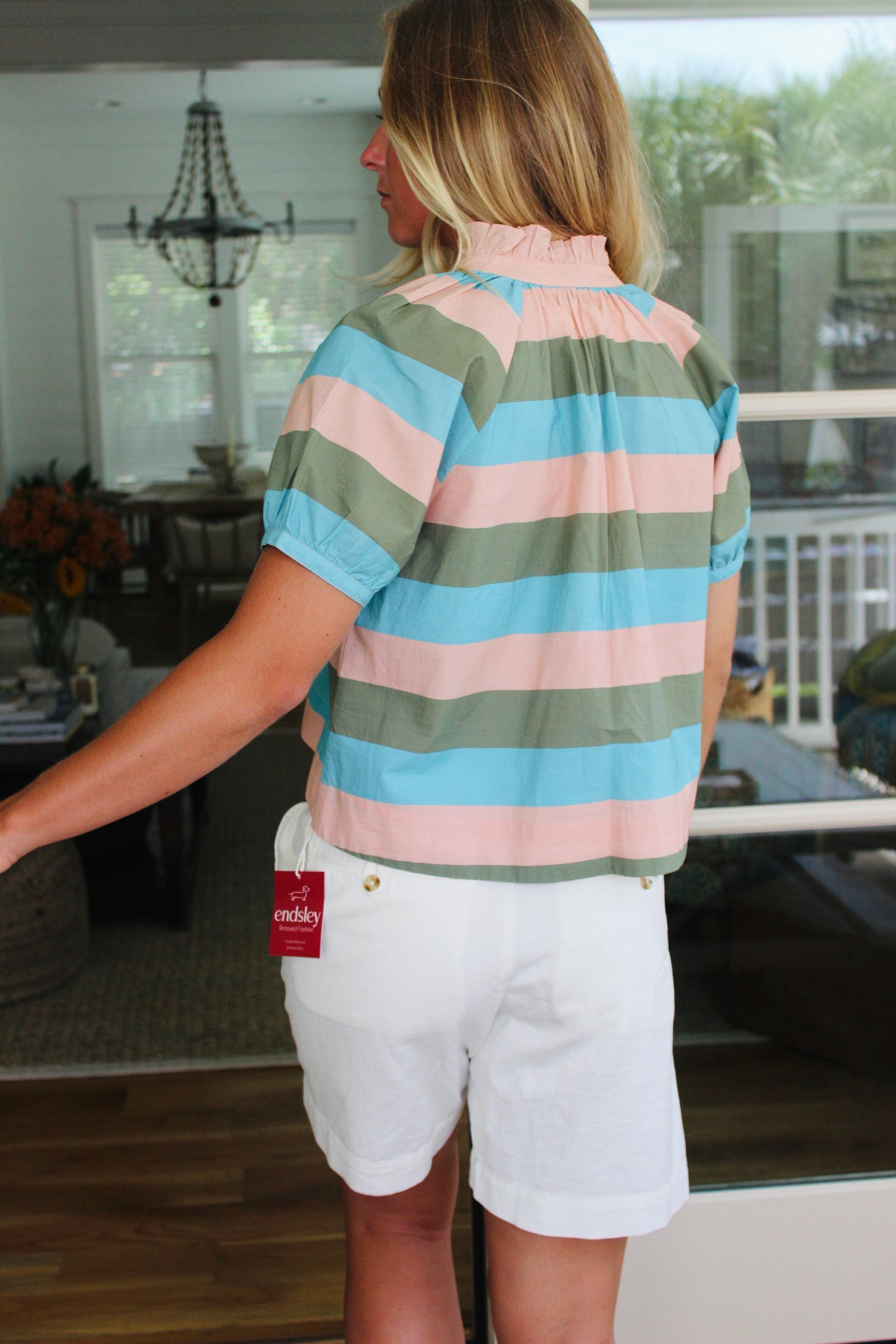 Olivia James The Label | Striped Short Sleeve Blouse, S