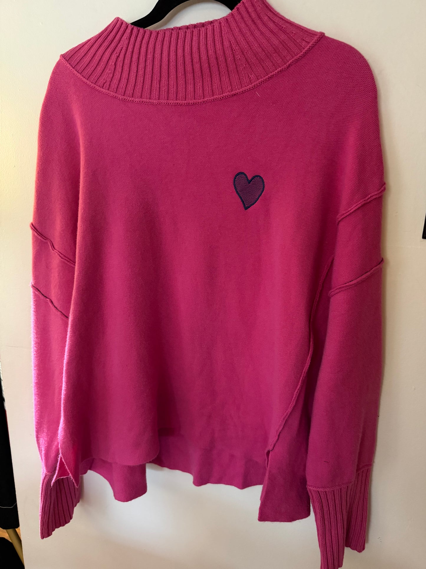 Maeve | Pink High Neck Sweater with Embroidered Heart, M