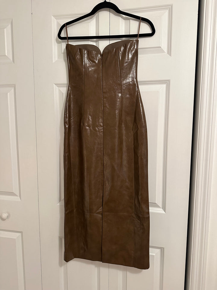 Mare Mare | Faux-Leather Strapless Slim Midi Dress