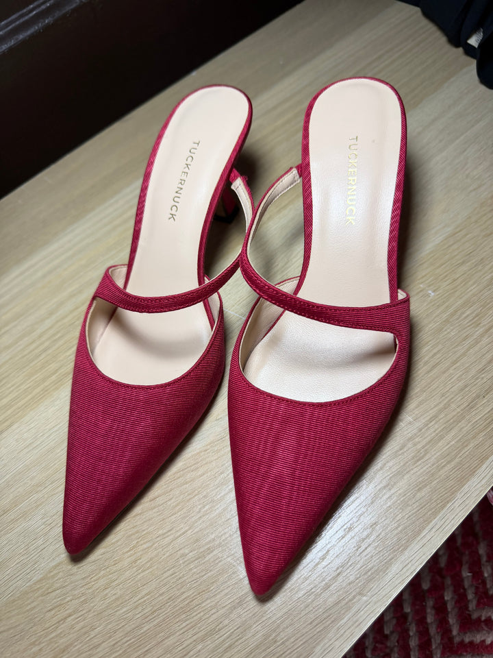 Tuckernuck | Red Moire Mimi Heels, 7