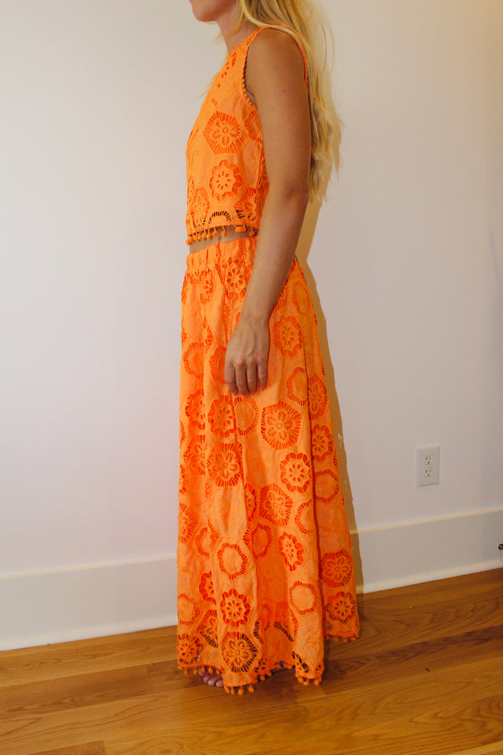 AVARA | Eyelet Maxi Skirt + Top Set, S