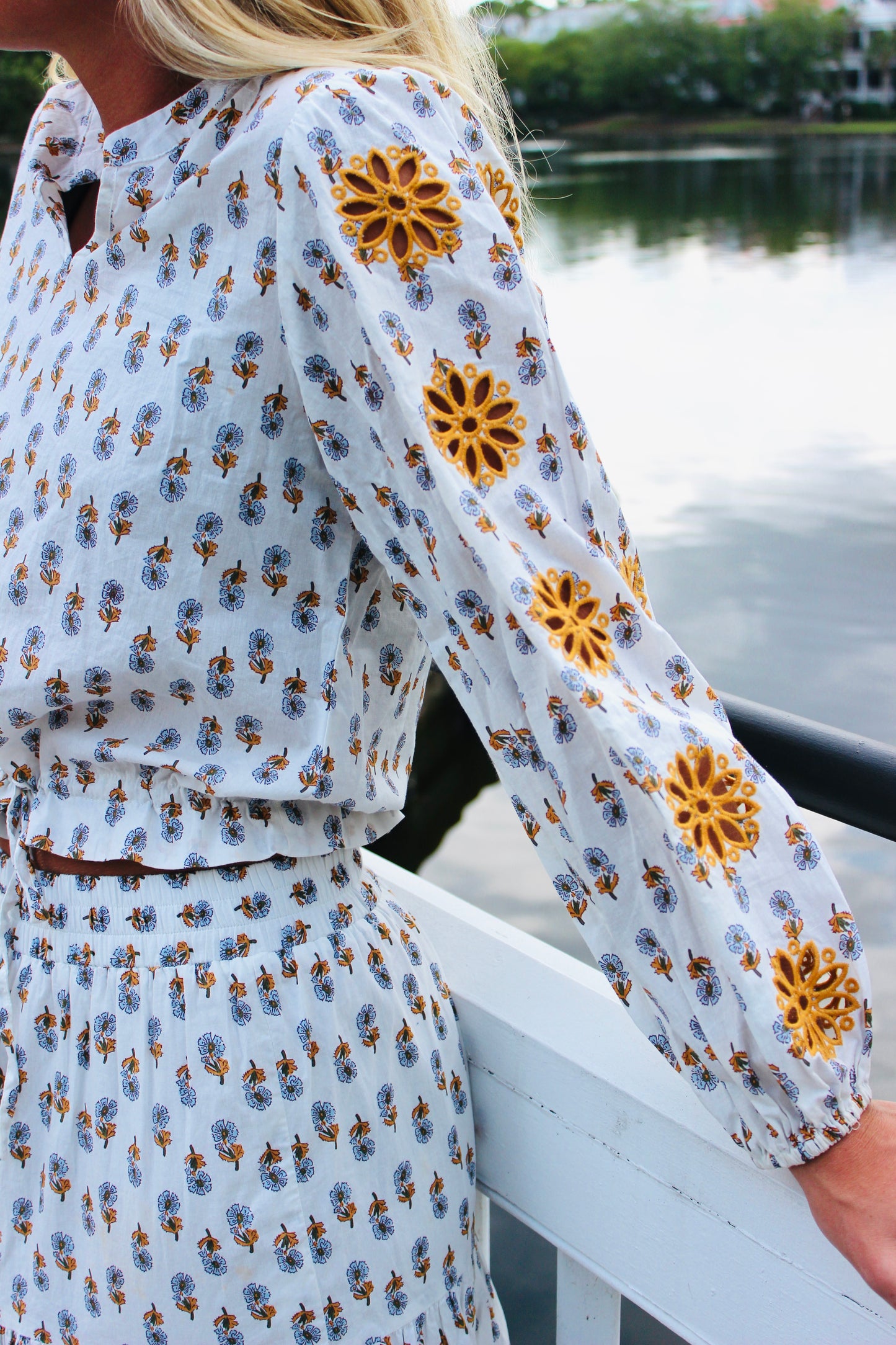 Luna Moon |  Floral Skirt Eyelet Set, S