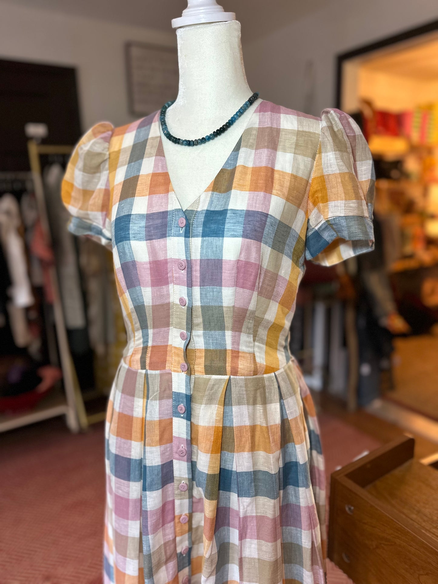 Gal Meets Glam | Multicolor Plaid Linen Midi Dress, 2