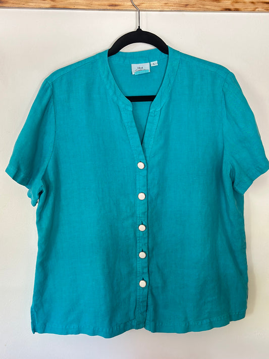 Hot Cotton | Aqua Linen Button Down