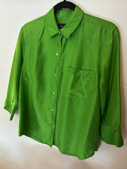Green Preston & York Green 100% Silk Button Down, 10