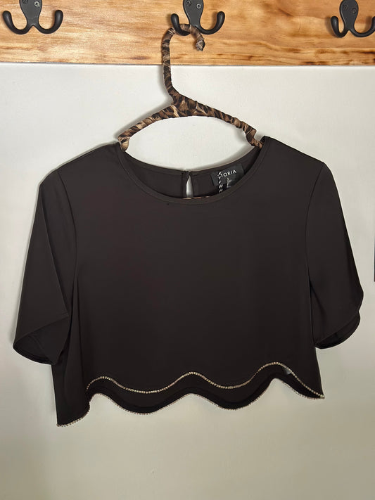 Storia | Black Rhinestone Trim Top