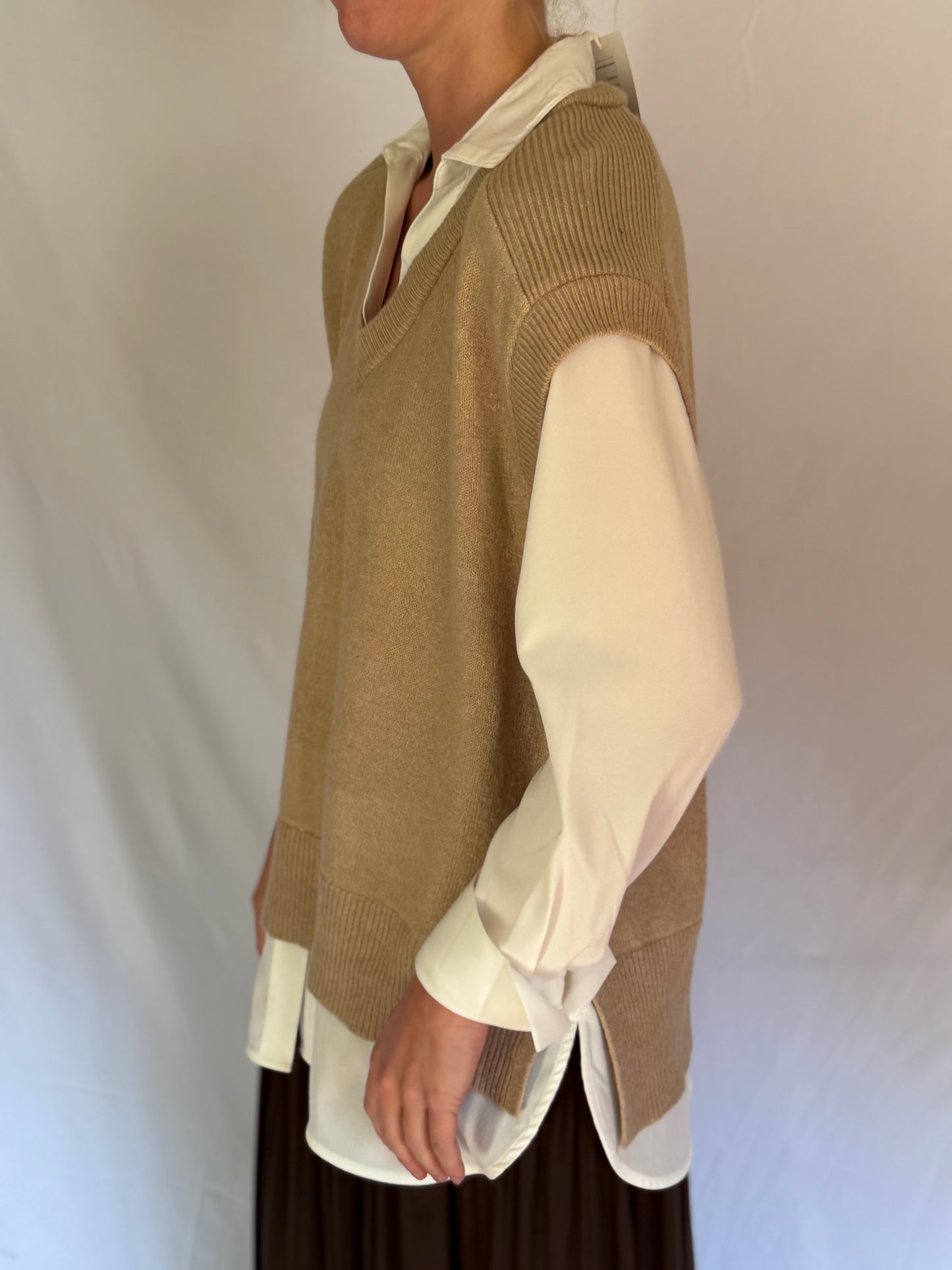 Halogen | Layered Collared Sweater, M