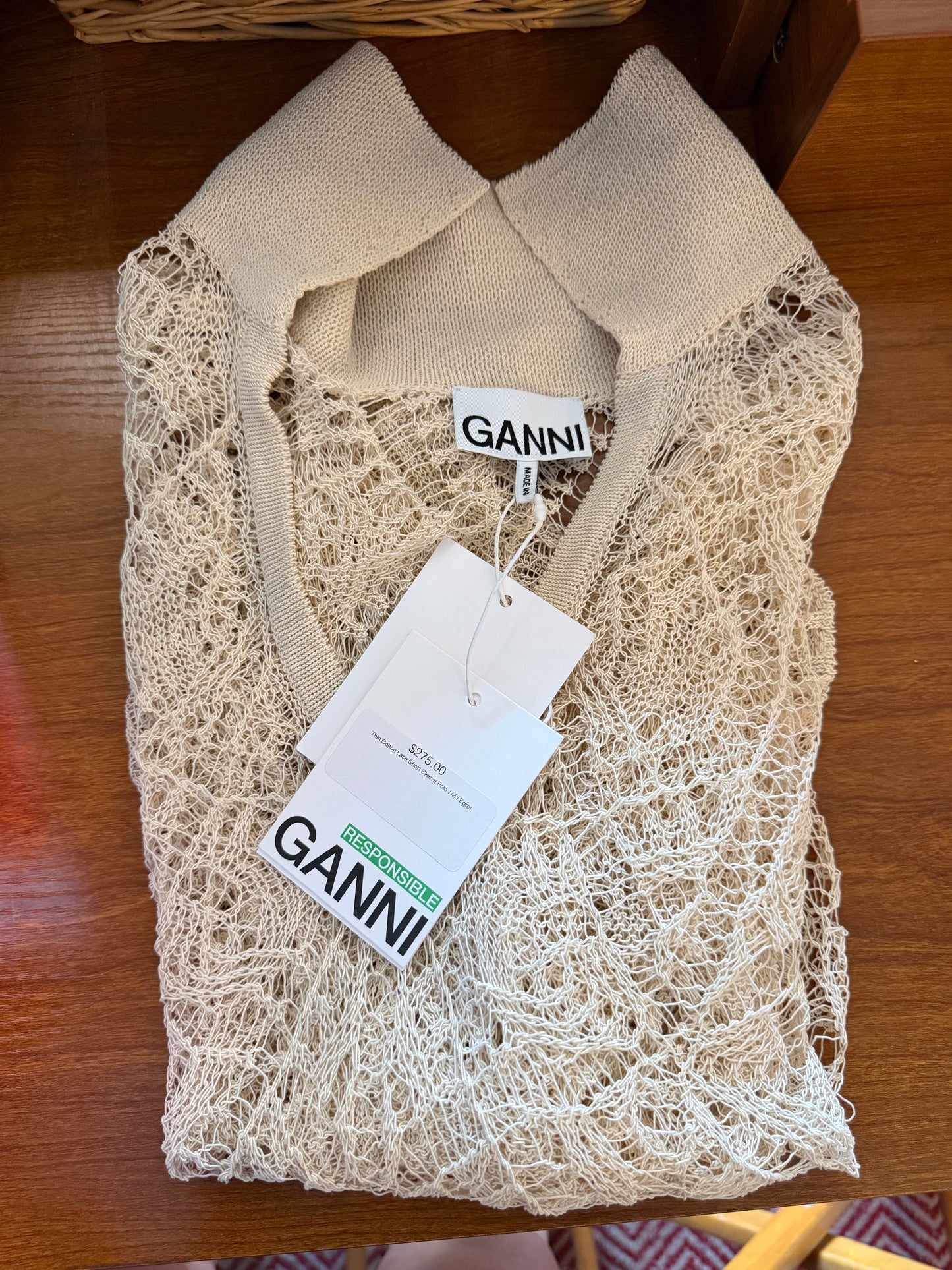 Ganni | Lace Crochet Polo, S