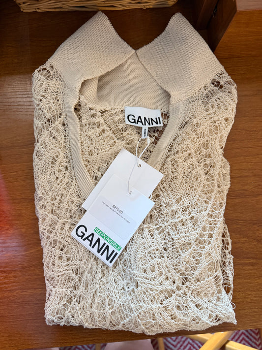 Ganni | Lace Crochet Polo, S