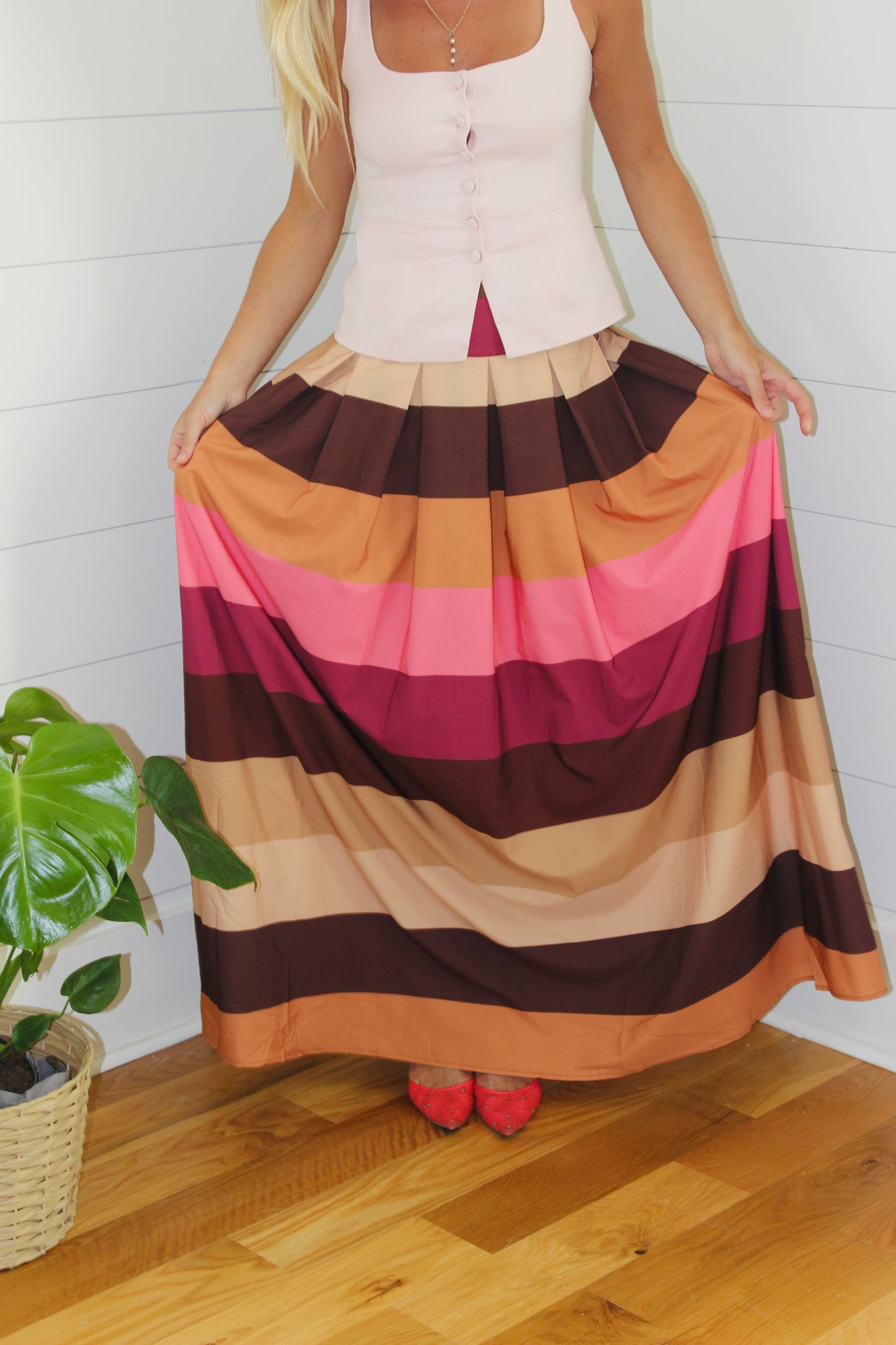 Everbloom Atelier  | Striped Color Block Maxi Skirt, M