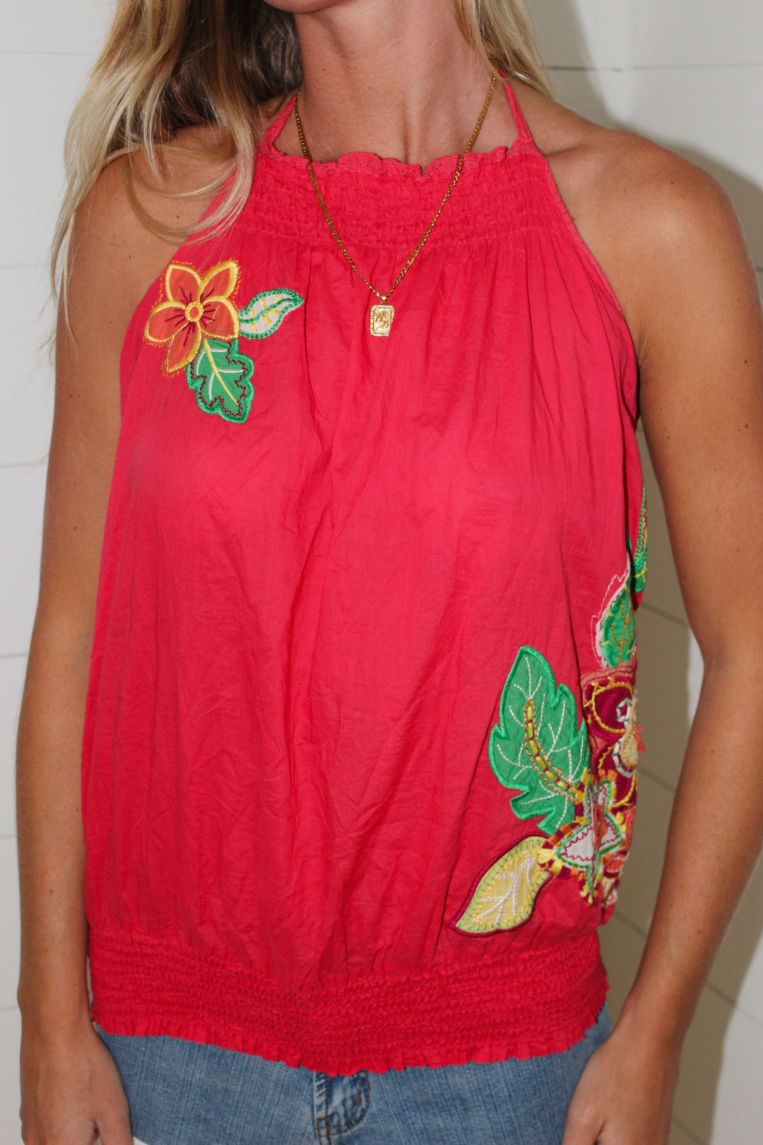 Twentyone | Embroidered Halter Top, L