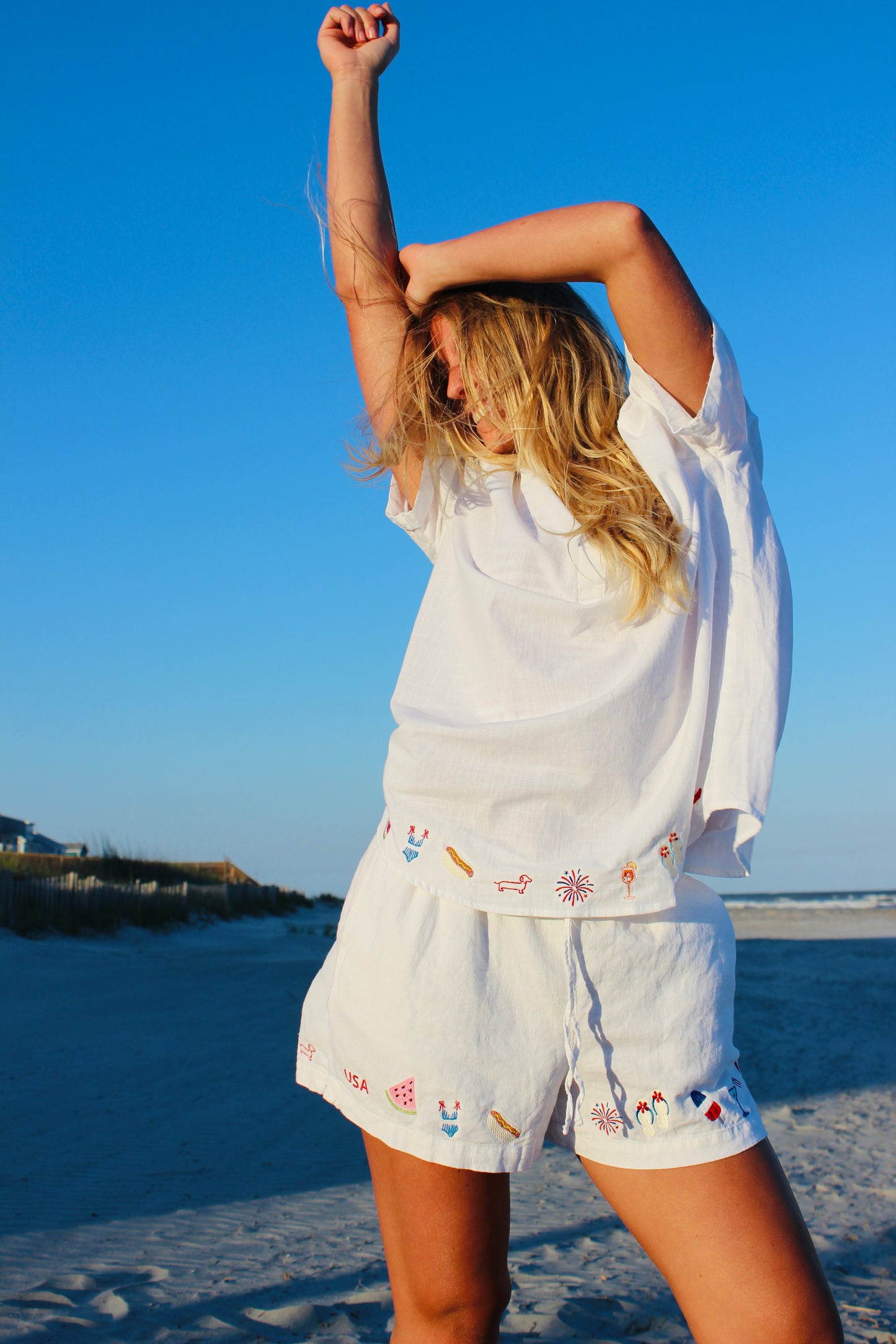 Endsley | Embroidered Trim Linen Shorts, M/L