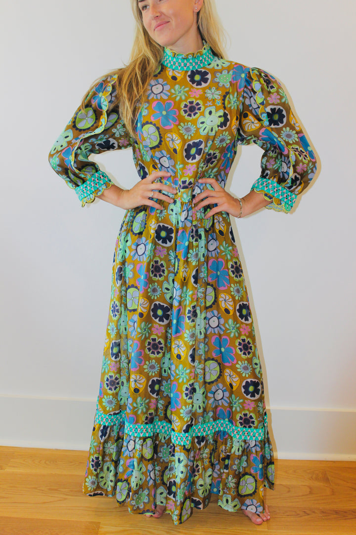 Celia B  | Scalloped Crochet Floral Maxi Dress, M