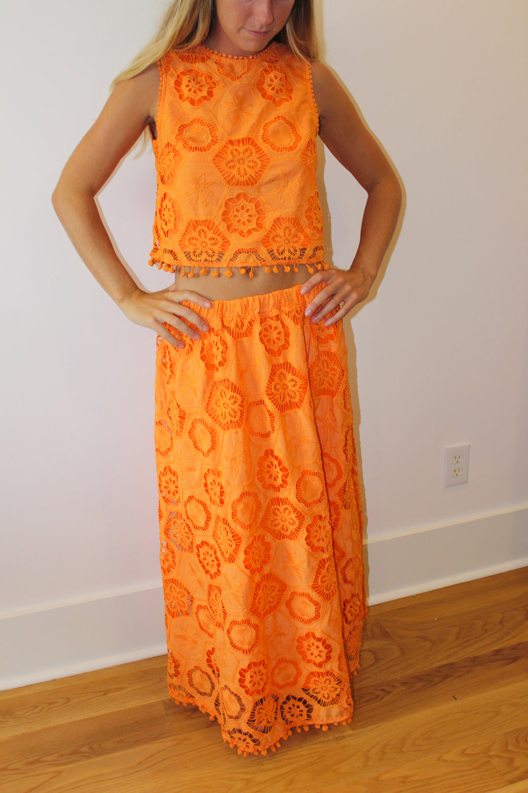 AVARA | Eyelet Maxi Skirt + Top Set, S