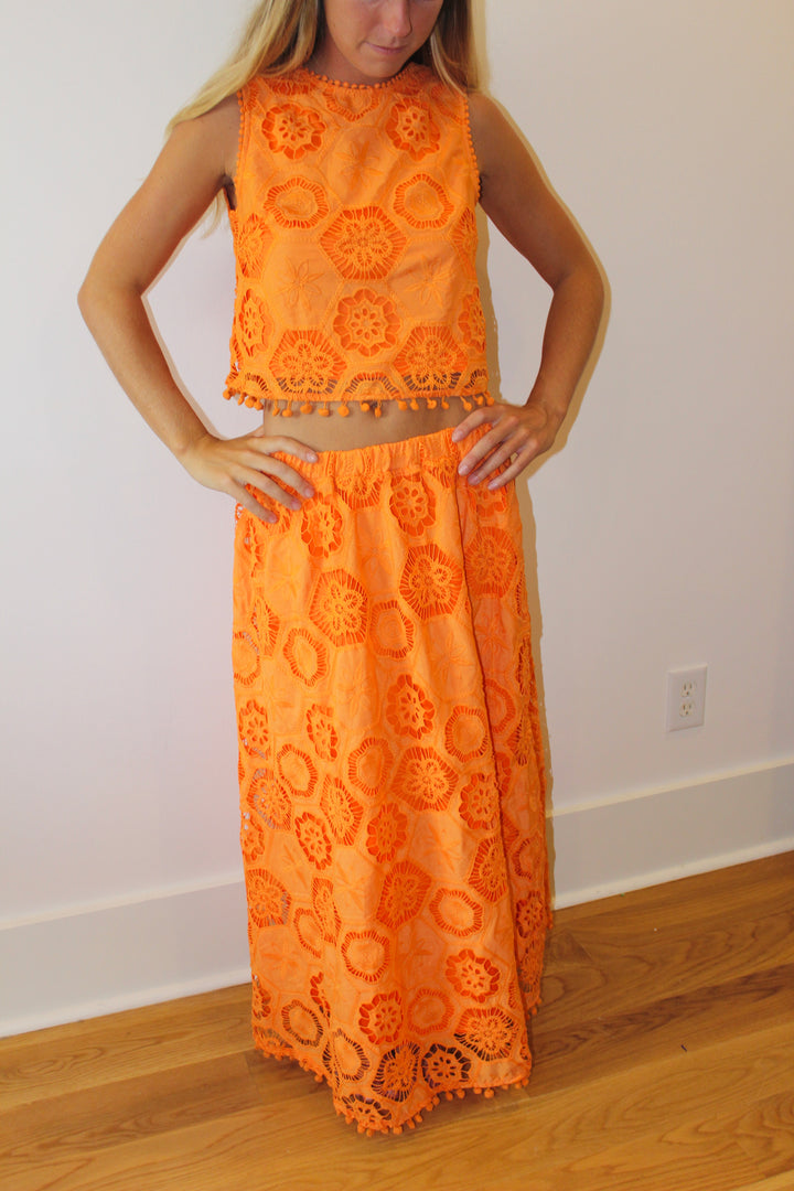 AVARA | Eyelet Maxi Skirt + Top Set, S