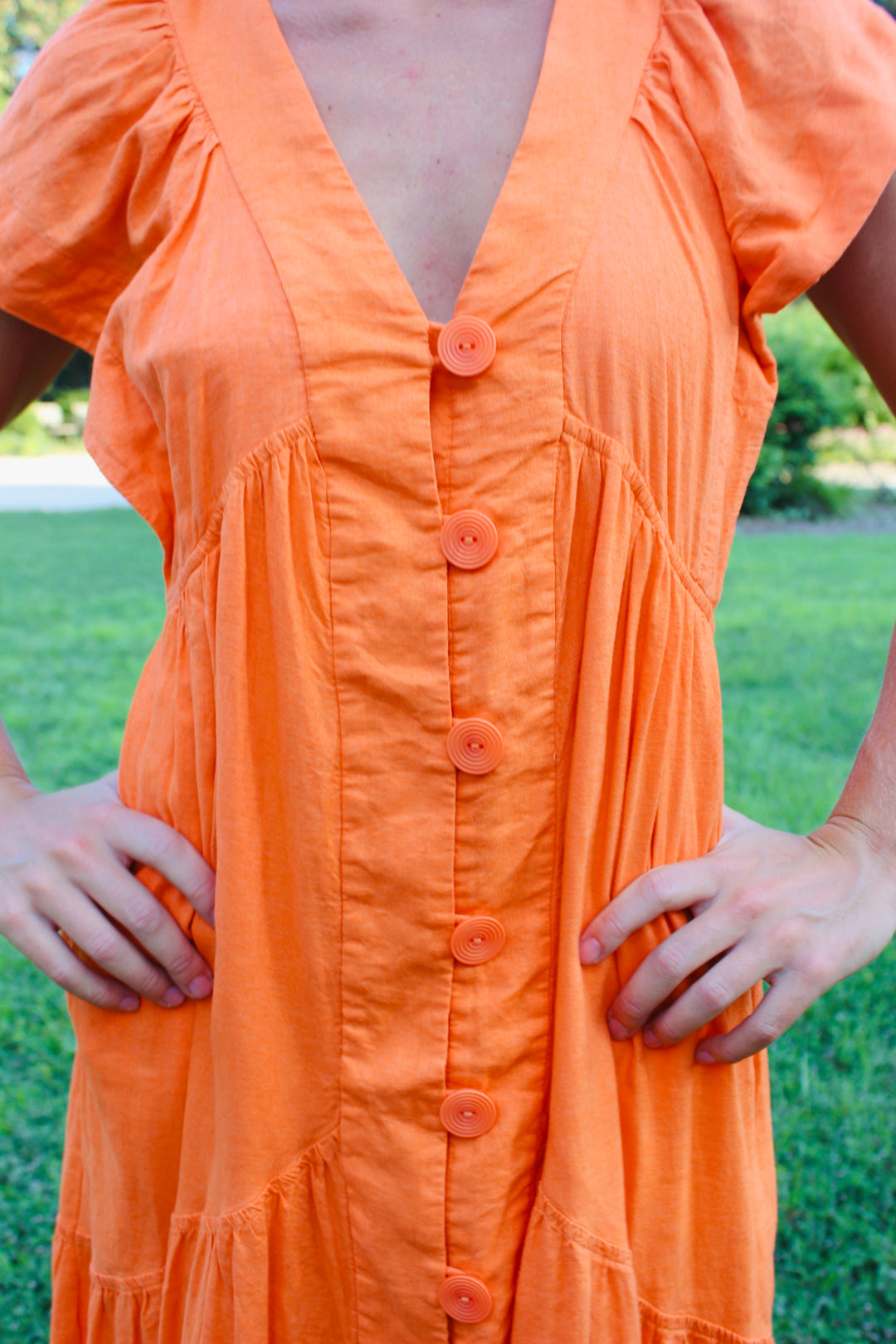 Anthropologie | V Neck Maxi Dress Button Down, S
