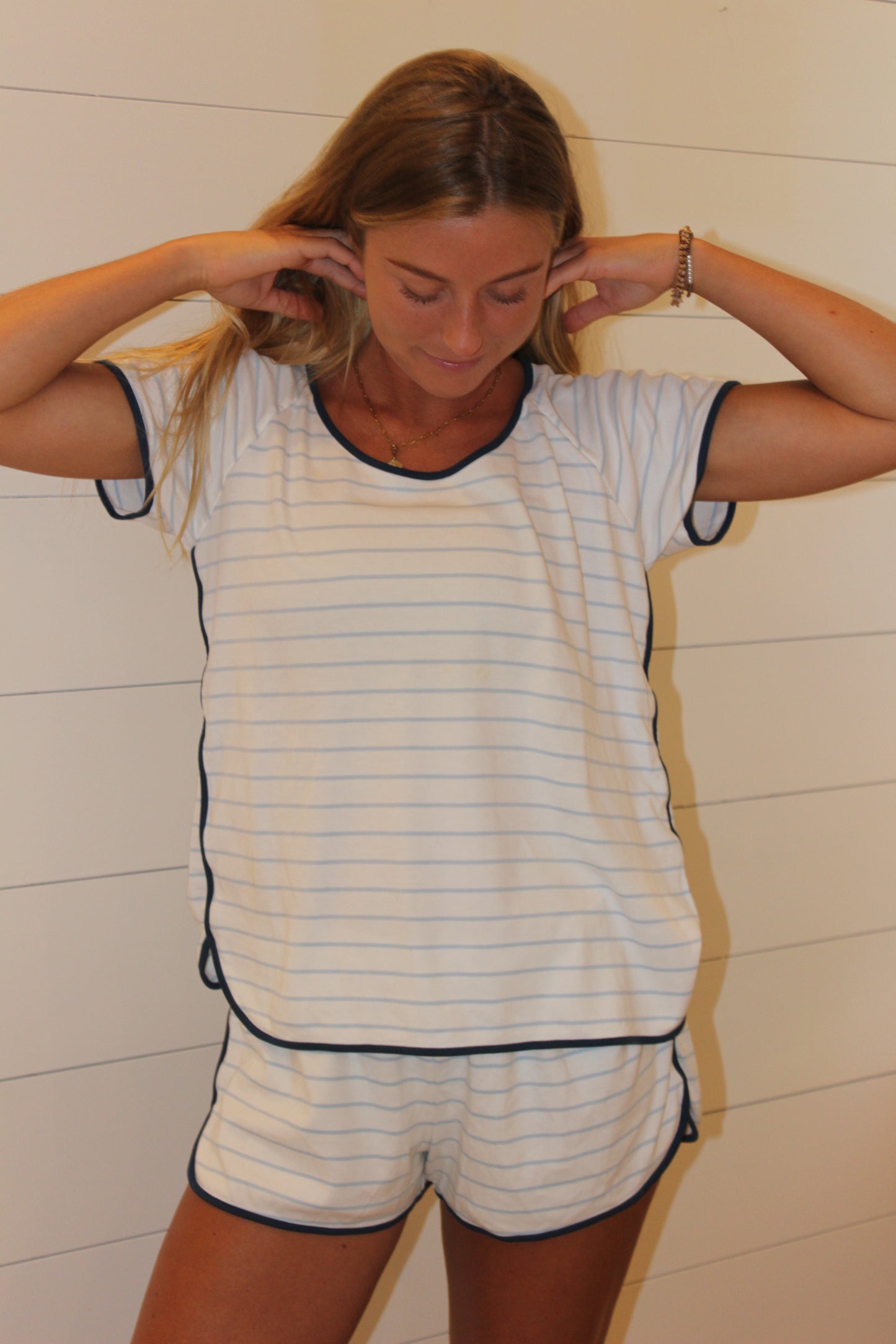 Lake | White/Stripe Pima Short Set, L