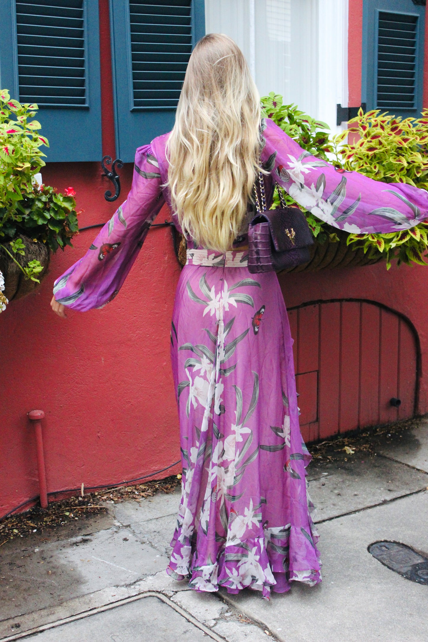 PATBO / Leva Bonaparte | Sheer Butterfly Print Tie Front Blouse + Maxi Skirt, M