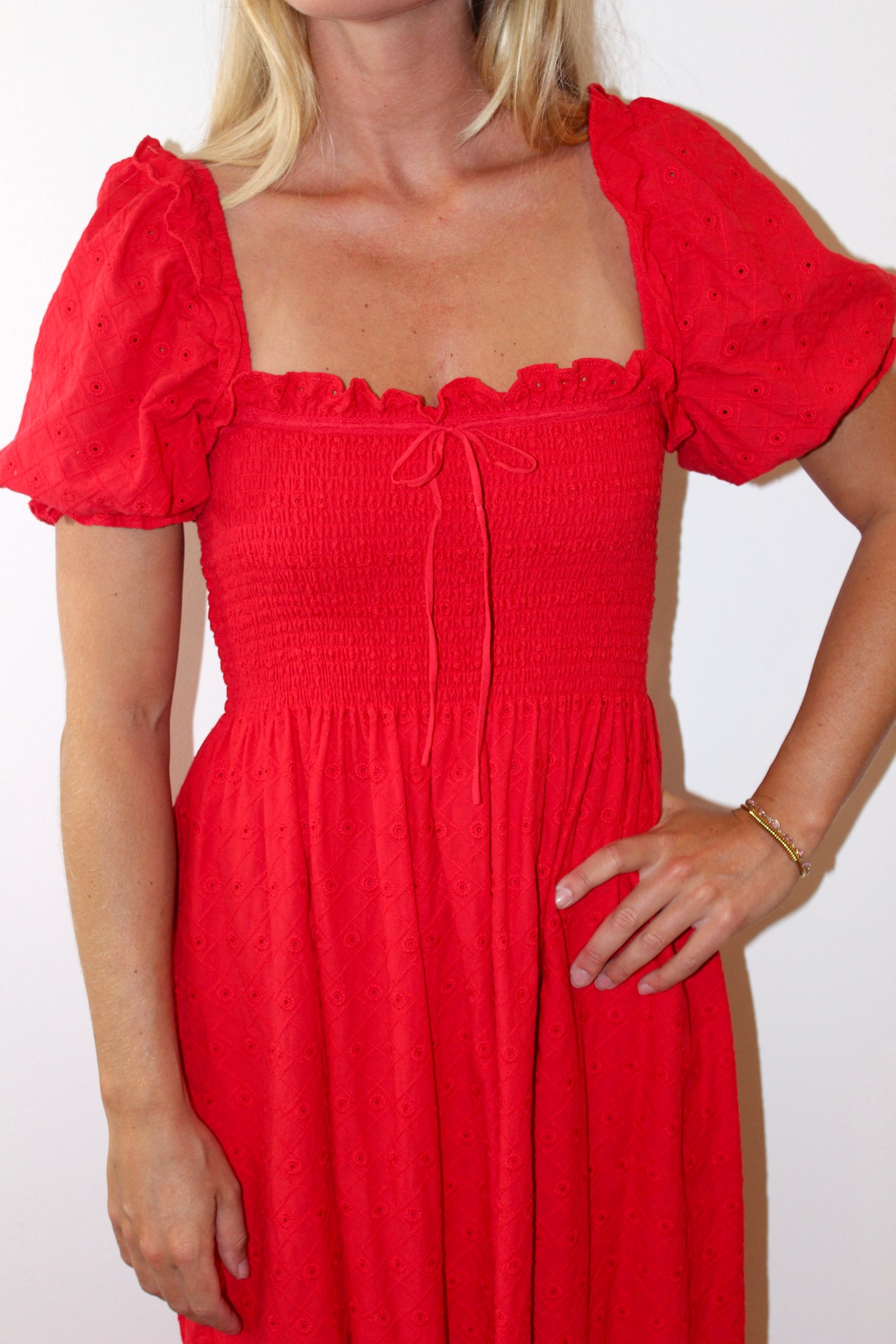 Hill House |  Eyelet Midi Baby Doll Dress, L