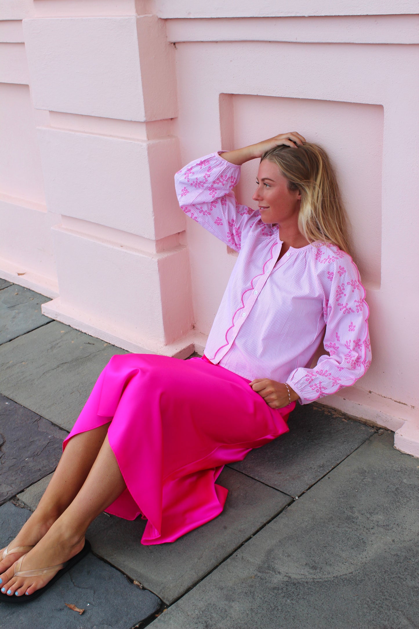 Chakeris Charleston | Striped Eyelet Blouse Button Up Top, XS