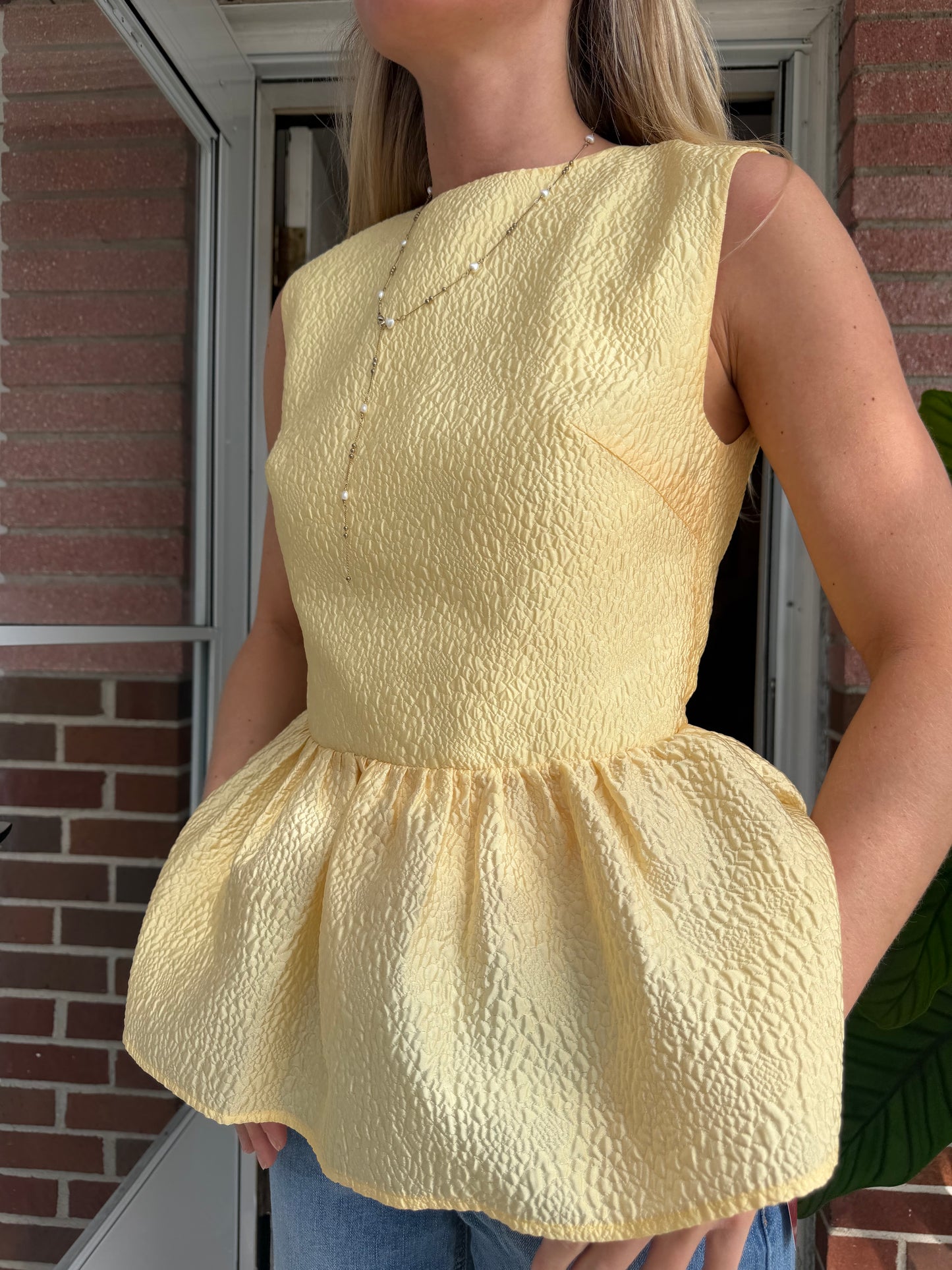 Rachel Gilbert | Yellow Open Back Peplum Top, S