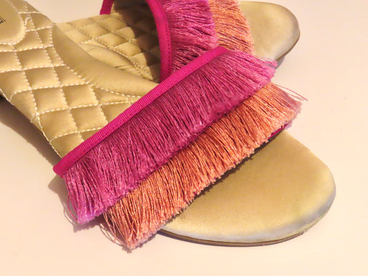 Birdies | Sparrow Fringe Sandal Slides in Sangria Pink + Orange