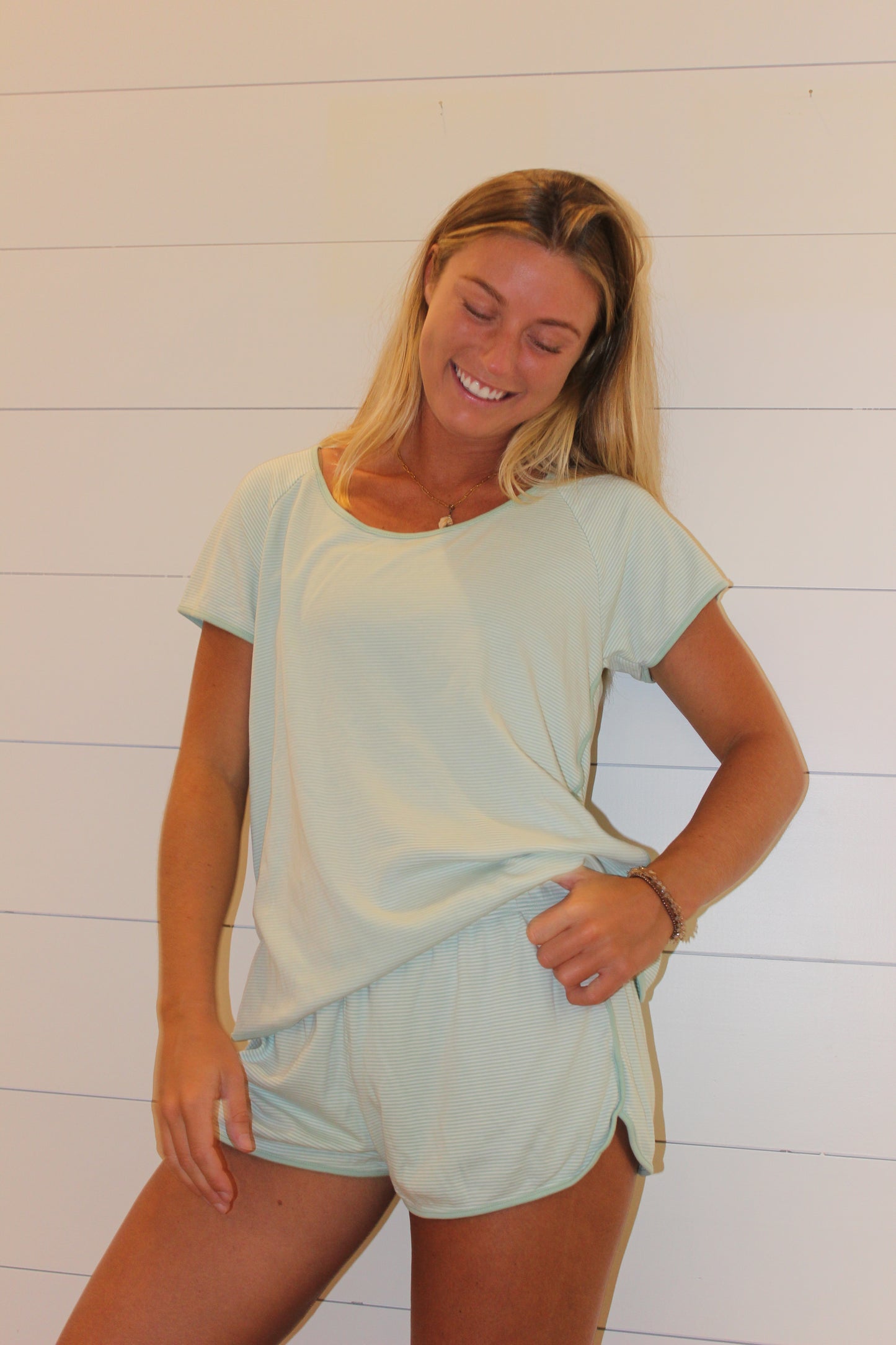 LAKE | Striped Pajama Shorts Set, L