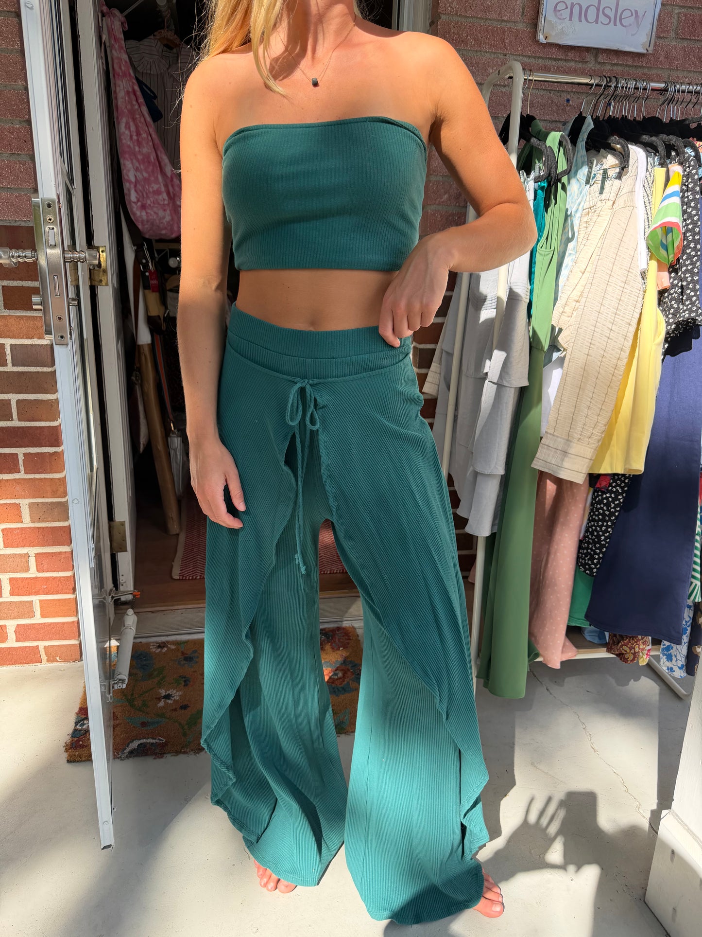 Free People Beach | Ribbed Wide Leg Tie Pant + Tube Top, M