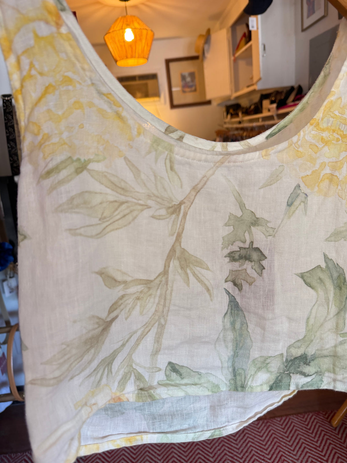 Flora  | 100% Linen Floral Print Top, XS