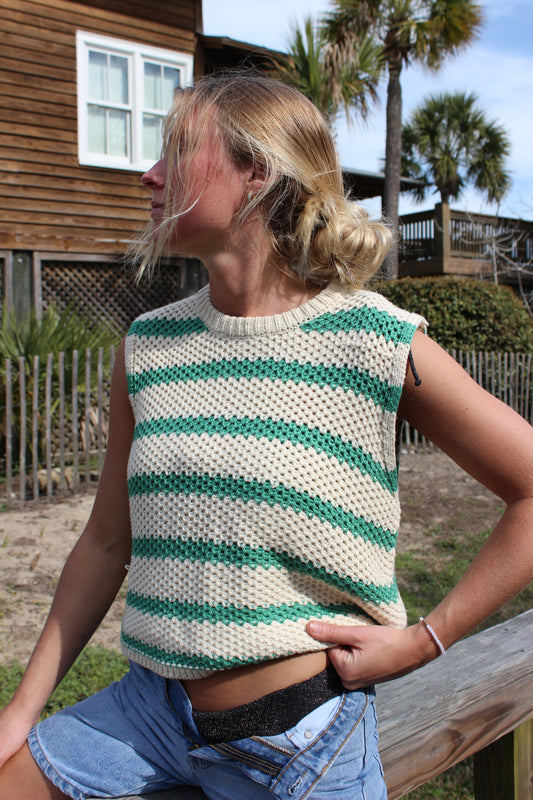 La miel | Striped Short Sleeve Knit Sweater, M