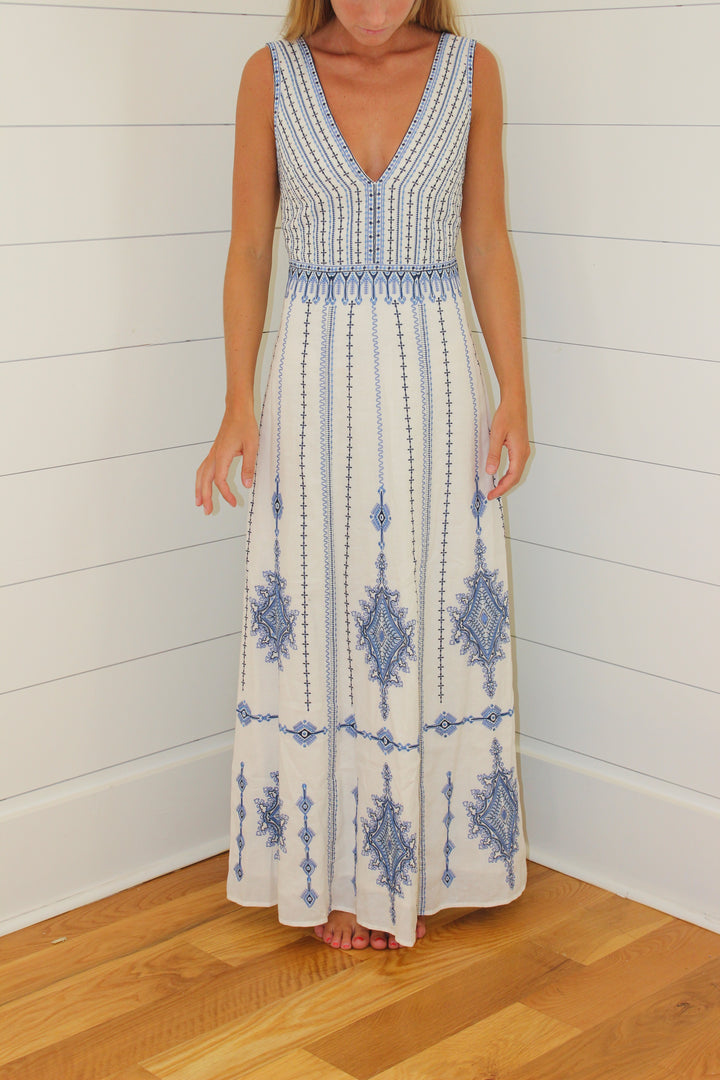 Nellie Astragal Embroidered Maxi