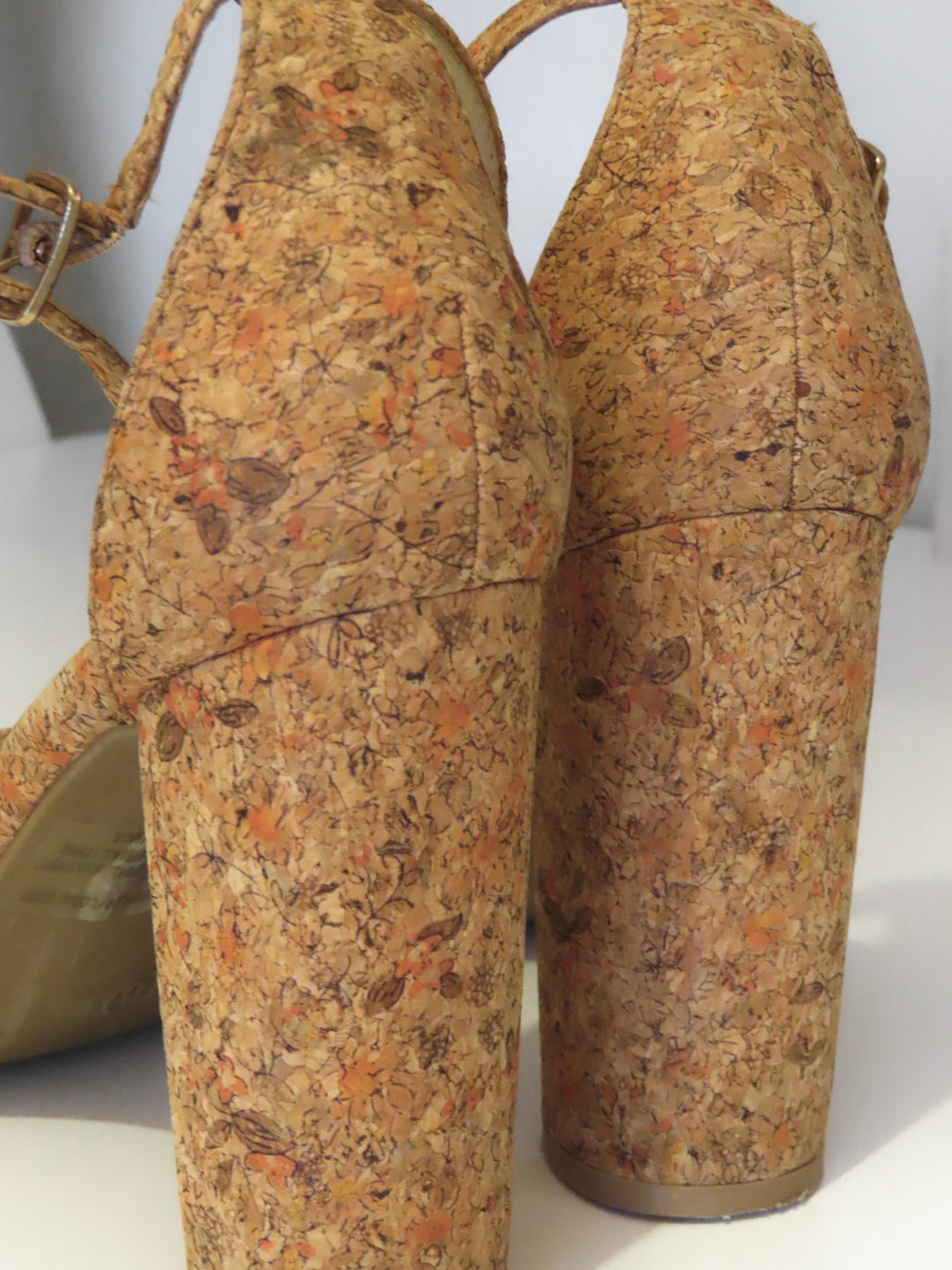 LuLus | Taylor Tan Floral Cork Ankle Strap Heels