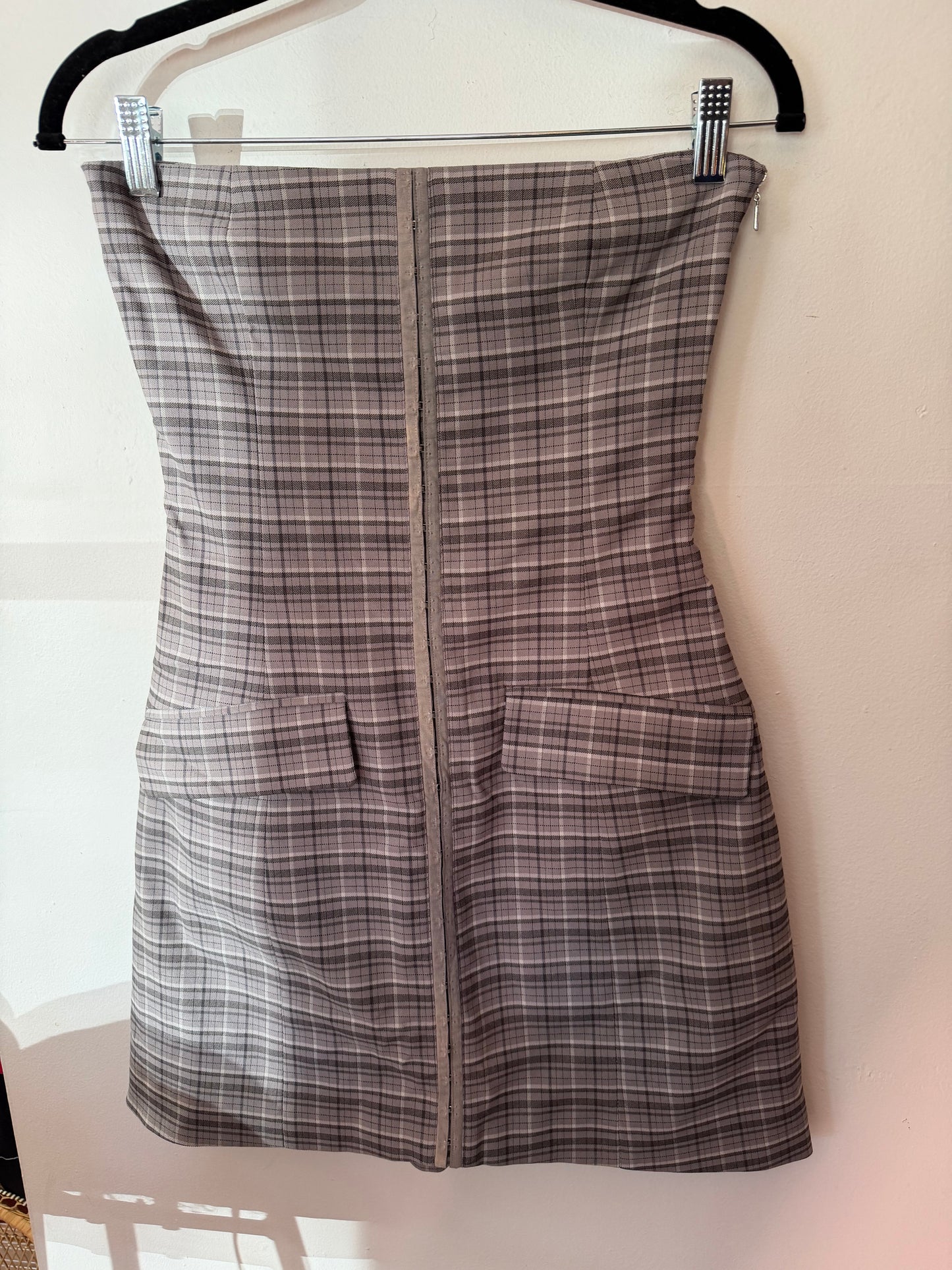 Rotate | Stretchy Mini Dress Grey Check, S