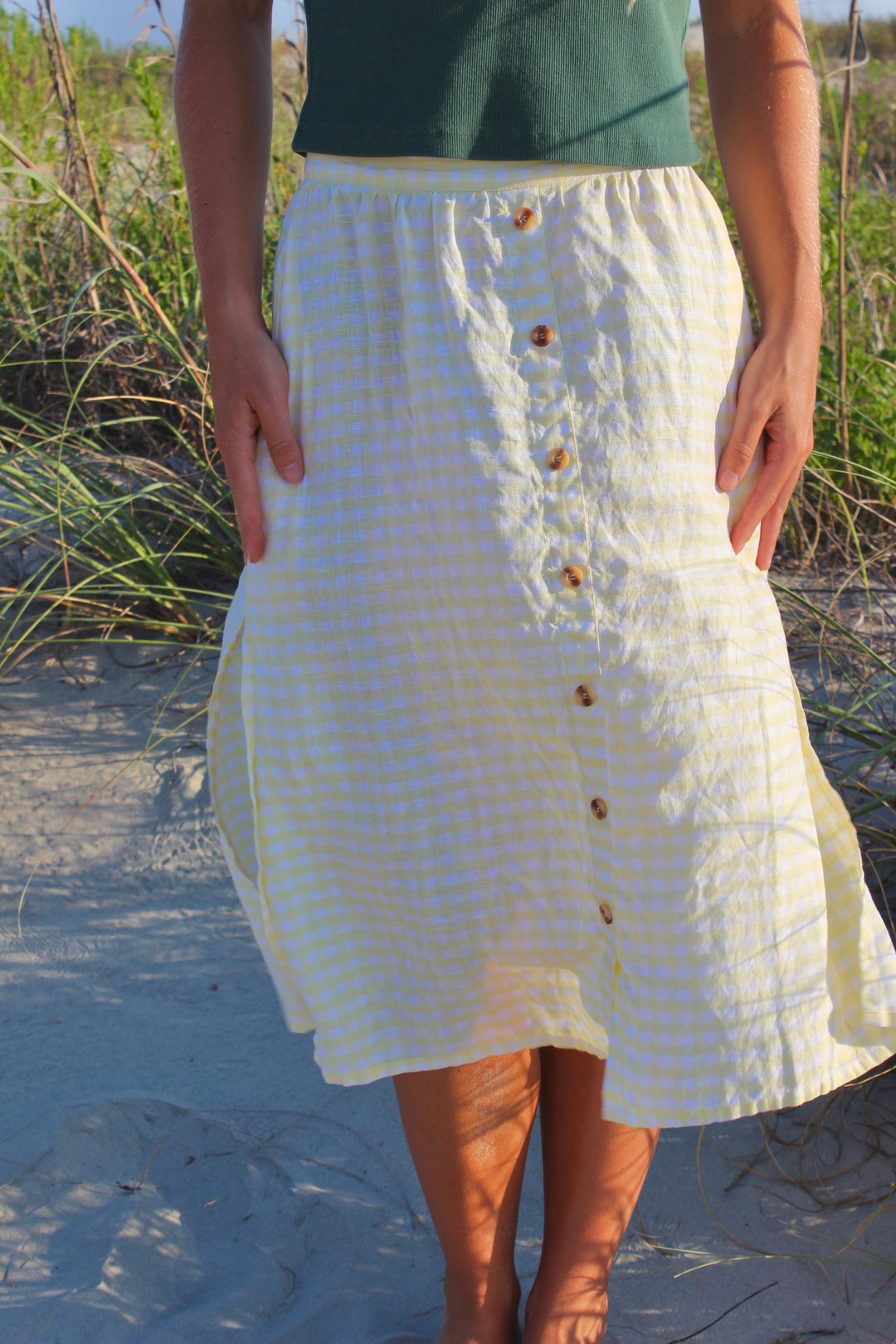 Faithful the Brand | Gingham Button Midi Skirt, XS