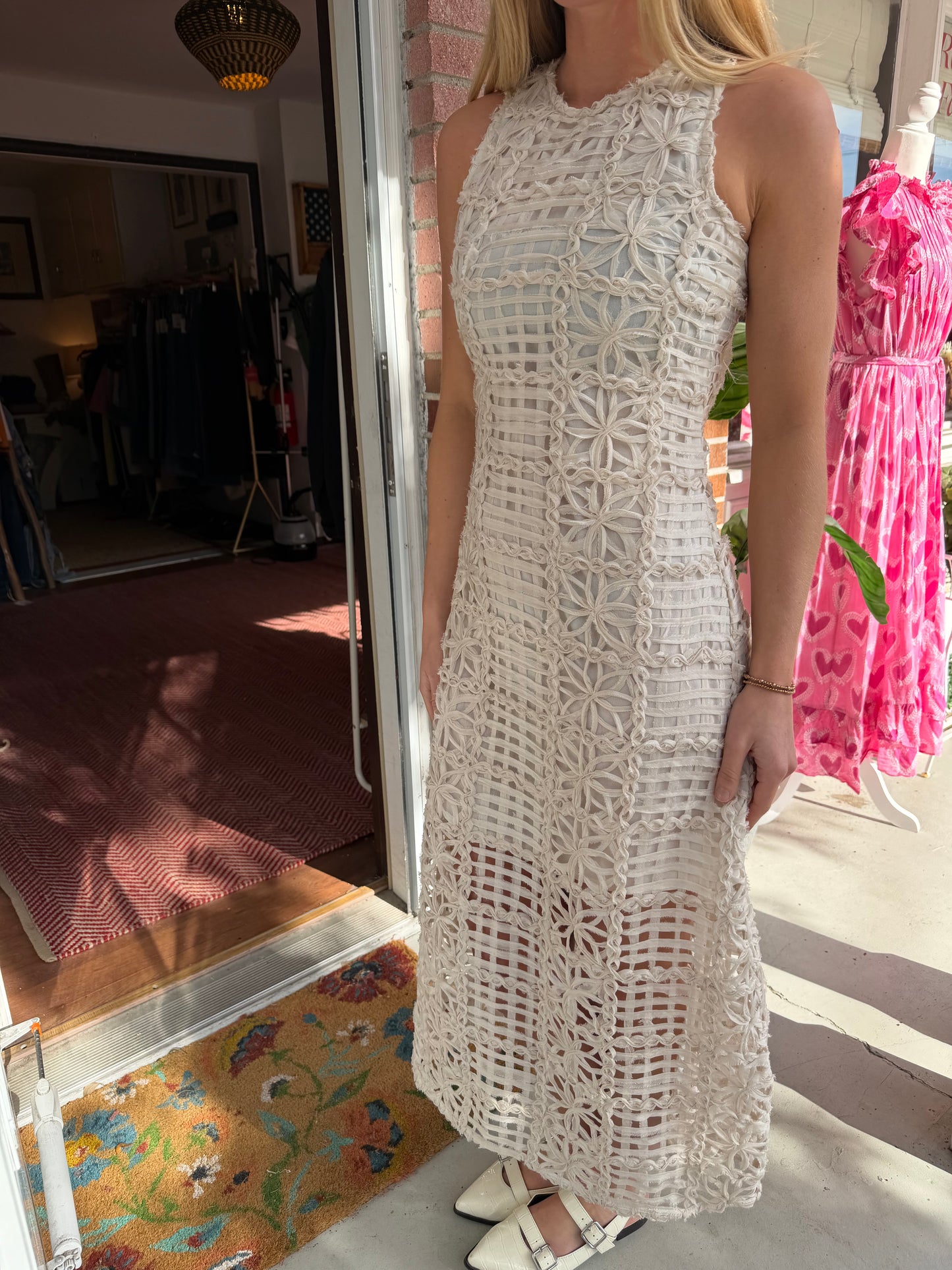 Endless Rose (Anthropolgie) | Ivory Sleeveless Textured Midi Dress, S