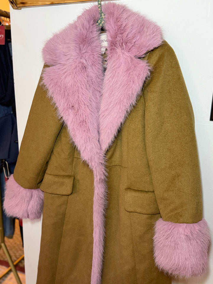 Maeve | Faux Fur-Lined Wool Blend Maxi Coat, XS
