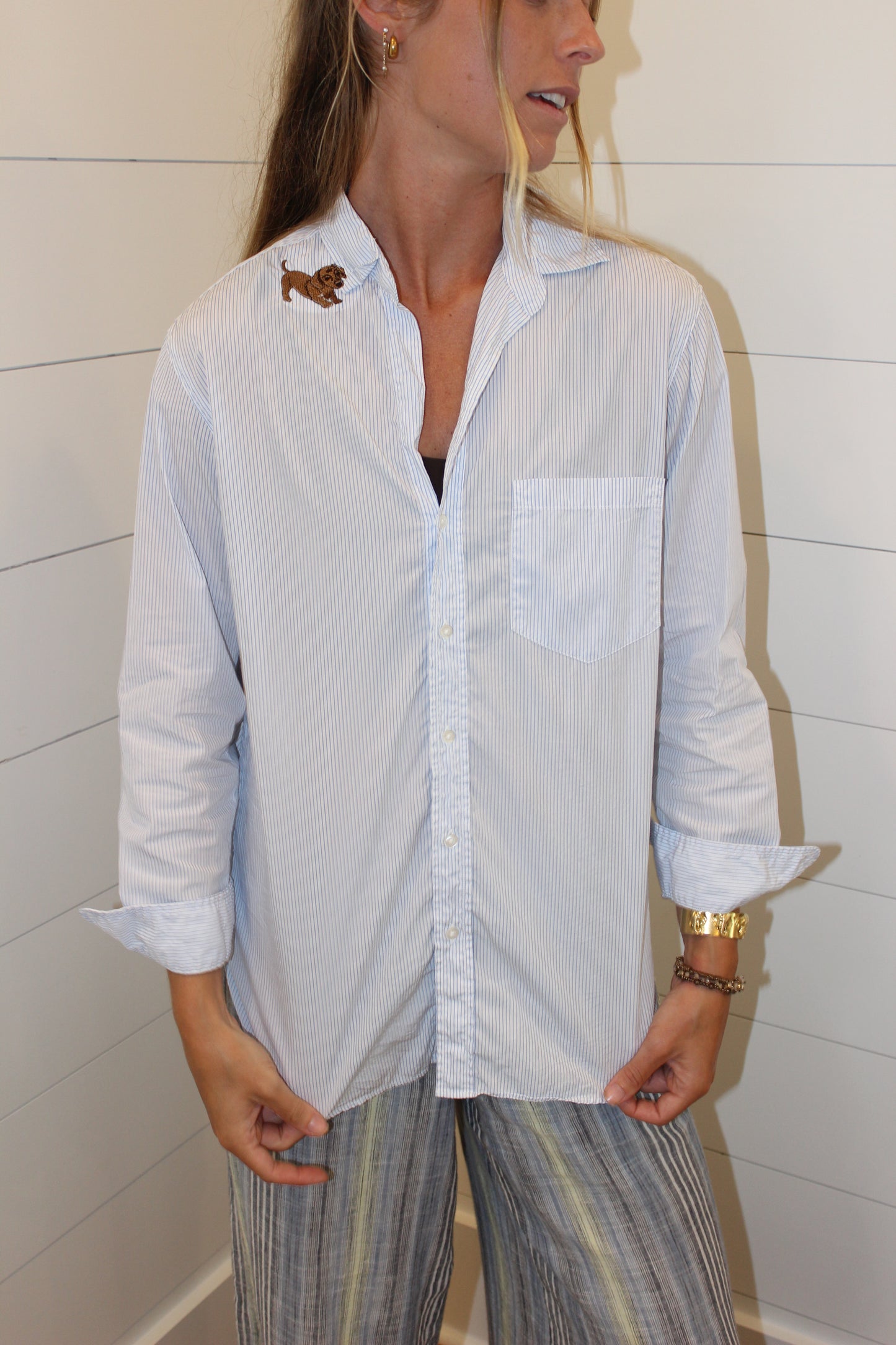 Frank & Eileen | Endsley Pulling Collar Doxie Oversized Striped Button Down, XS