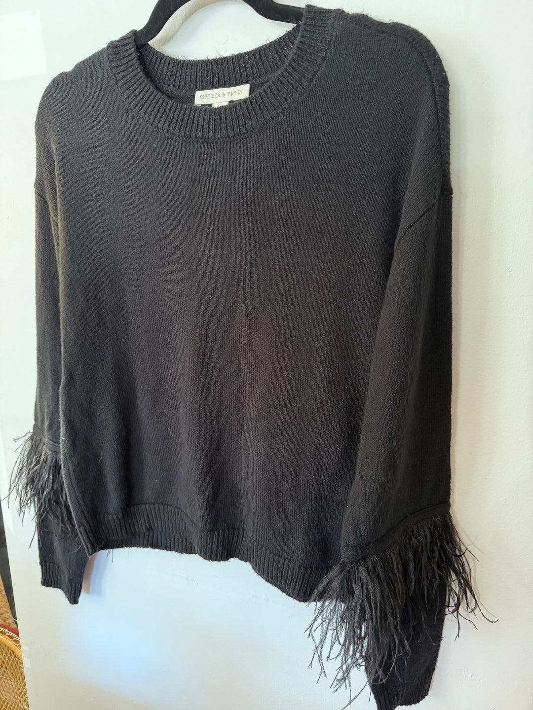Chelsea &amp; Violet | Black Feather Sleeve Sweater, S