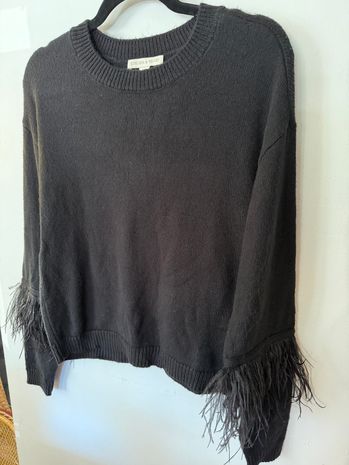 Chelsea & Violet | Black Feather Sleeve Sweater, S