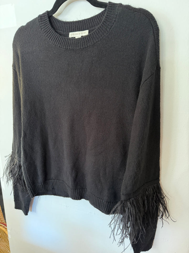 Chelsea &amp; Violet | Black Feather Sleeve Sweater, S